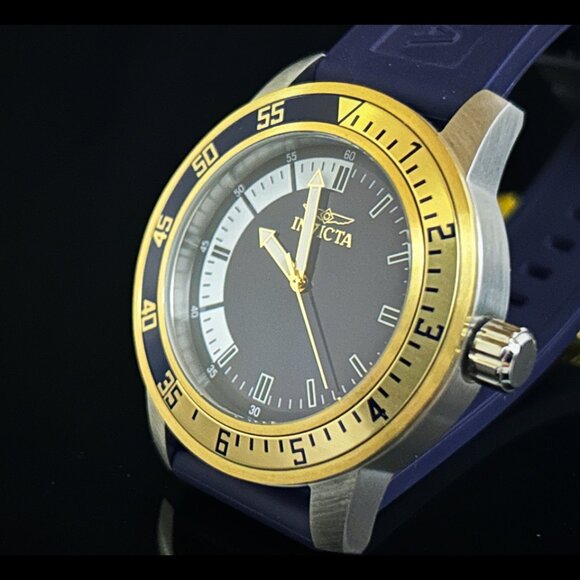 Invicta Men SPECIALTY 18K GOLD PLATE SILVER BLUE DIAL Strap 45mm Stylish Watch - Picture 2 of 7